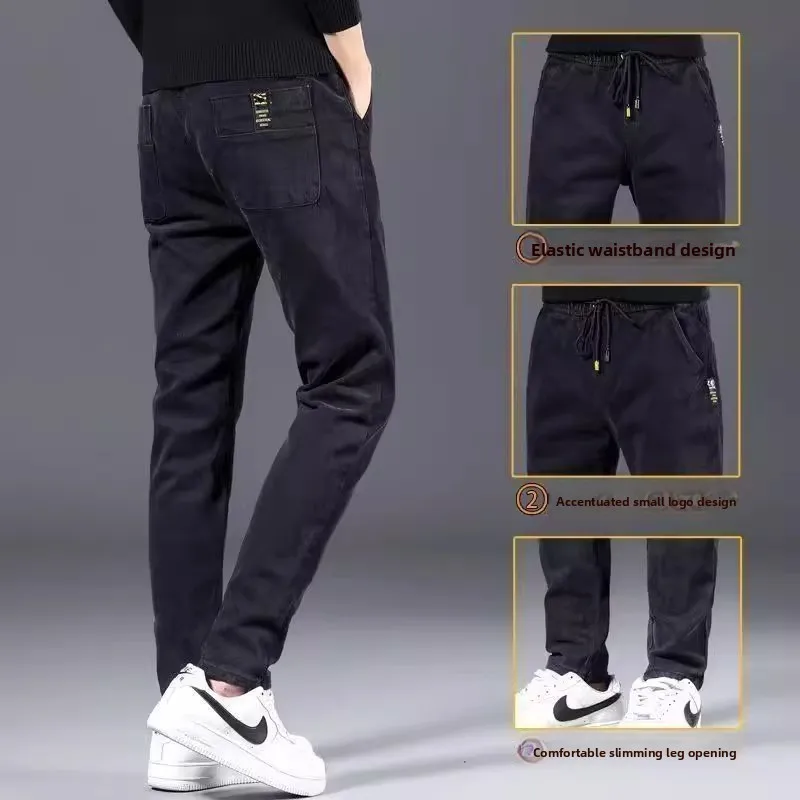 Thiened Fce forrado solto ajuste jeans masculino para trabalho outono inverno resistente ao desgaste e à prova de sujeira perna reta algodão denim