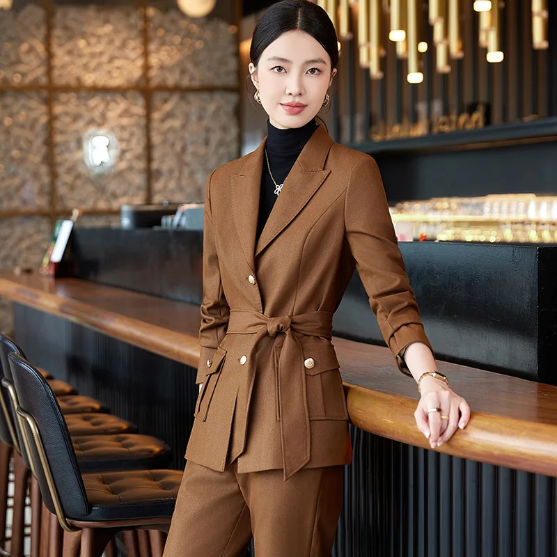 2024Autumn and Winter New Purplish Red Suit Jacket Women's Pants Professional Casual Two-Piece Suit Fashion High-End