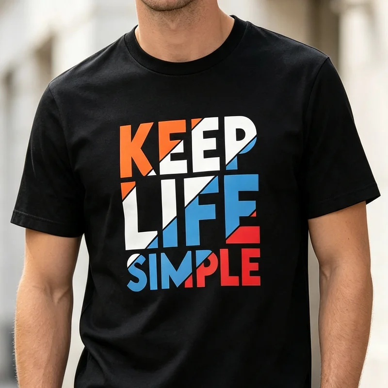 Keep Life Simple Minimal Quote Geometric Letter Positive Lifestyle T Shirt Graphic Tee Casual Streetwear for Men Women Fashion