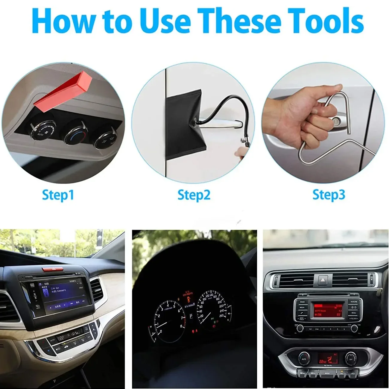 Car Door Tool  Inflatable Air Wedge Pump Auto Window Door Open Unlock Fixing Gripper Tools Long Reach Kits with Carrying Bag