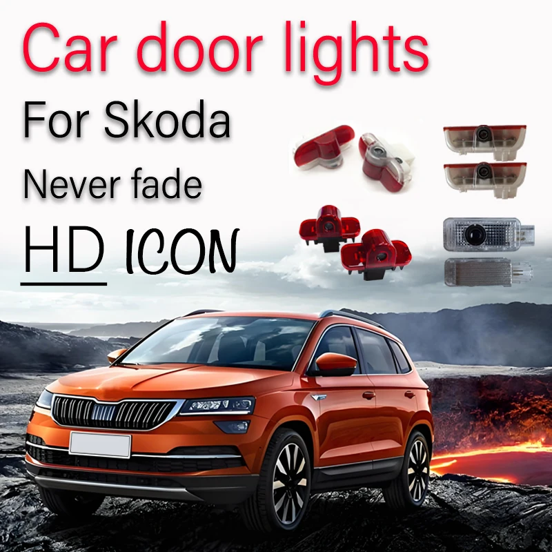 

2PC For Skoda Superb Octavia Kodiaq Fabia Karoq HD Glass Lens Car Door Light Laser Decor Lamp Never Fade Car Accessories
