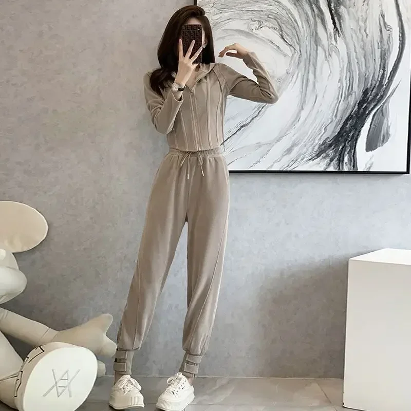 Pant Sets for Women 2 Pieces Draw String Sport Tracksuit Camel Trousers Woman Sweatshirt Spring Autumn Clothes Classy Aesthetic