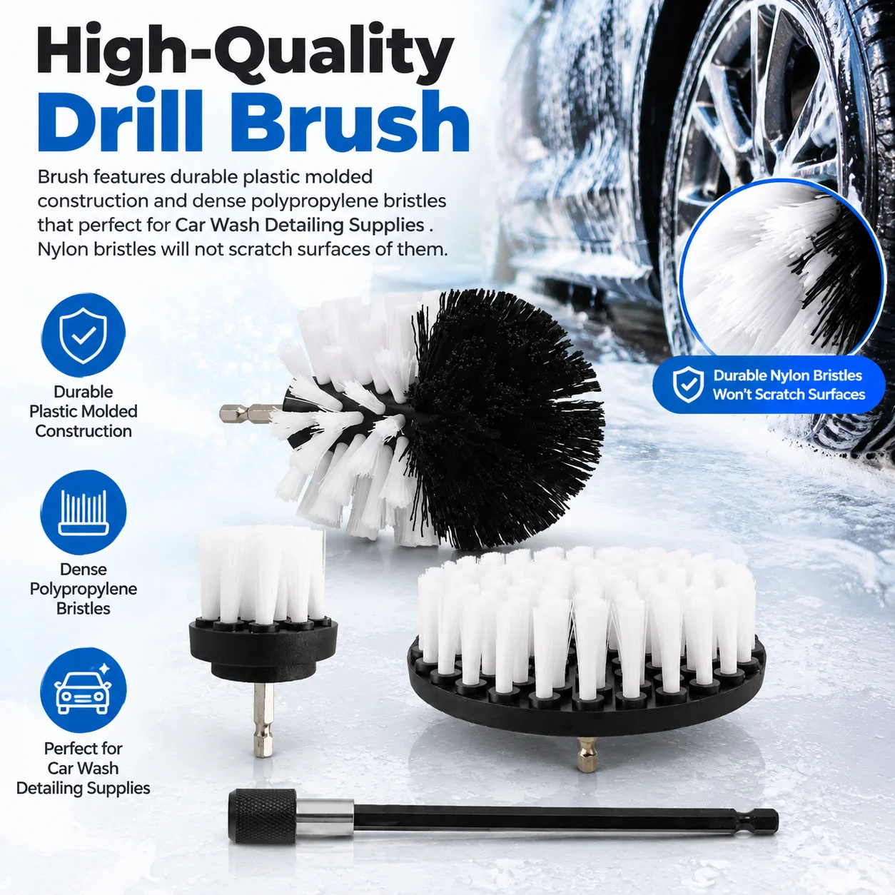 1/4 Pack Drill Brush Attachment Set 1/4in Power Scrubber Brush Extend Long Rod Brush Drill Attachment Power Cleaning Scrub Brush