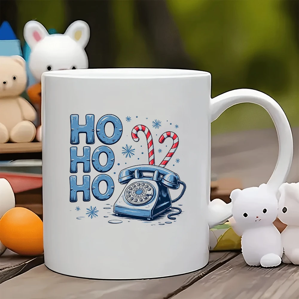 

11oz Holiday Frost HO Mug + Christmas Candy Stick Phone Snowflake Background Christmas Gift Kids Cup Family Office Coffee Cup