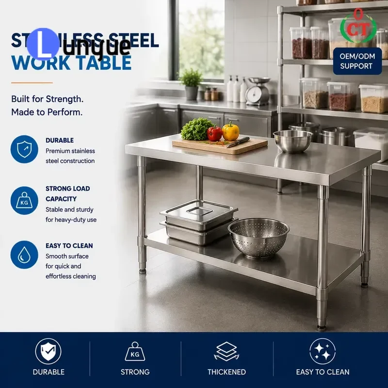 Commercial 304 Stainless Steel Work Table Single Undershelf Metal Kitchen Bench Rustproof Equipment for Food Truck