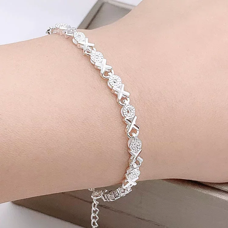 New 925 Sterling Silver Bracelets For Women Luxury Designer XO Textured Chain Bracelet Party Wedding Charm Jewelry Holiday Gifts