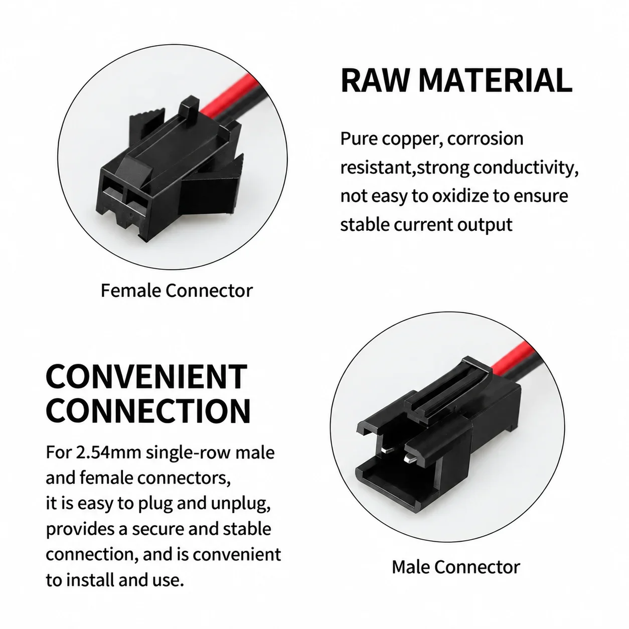 10Pairs 2Pin Male Female Connector Cable 22AWG 0.3mm² 100mm JST Plug Wire Pure Copper for LED Strip Light Lamp Driver Connection