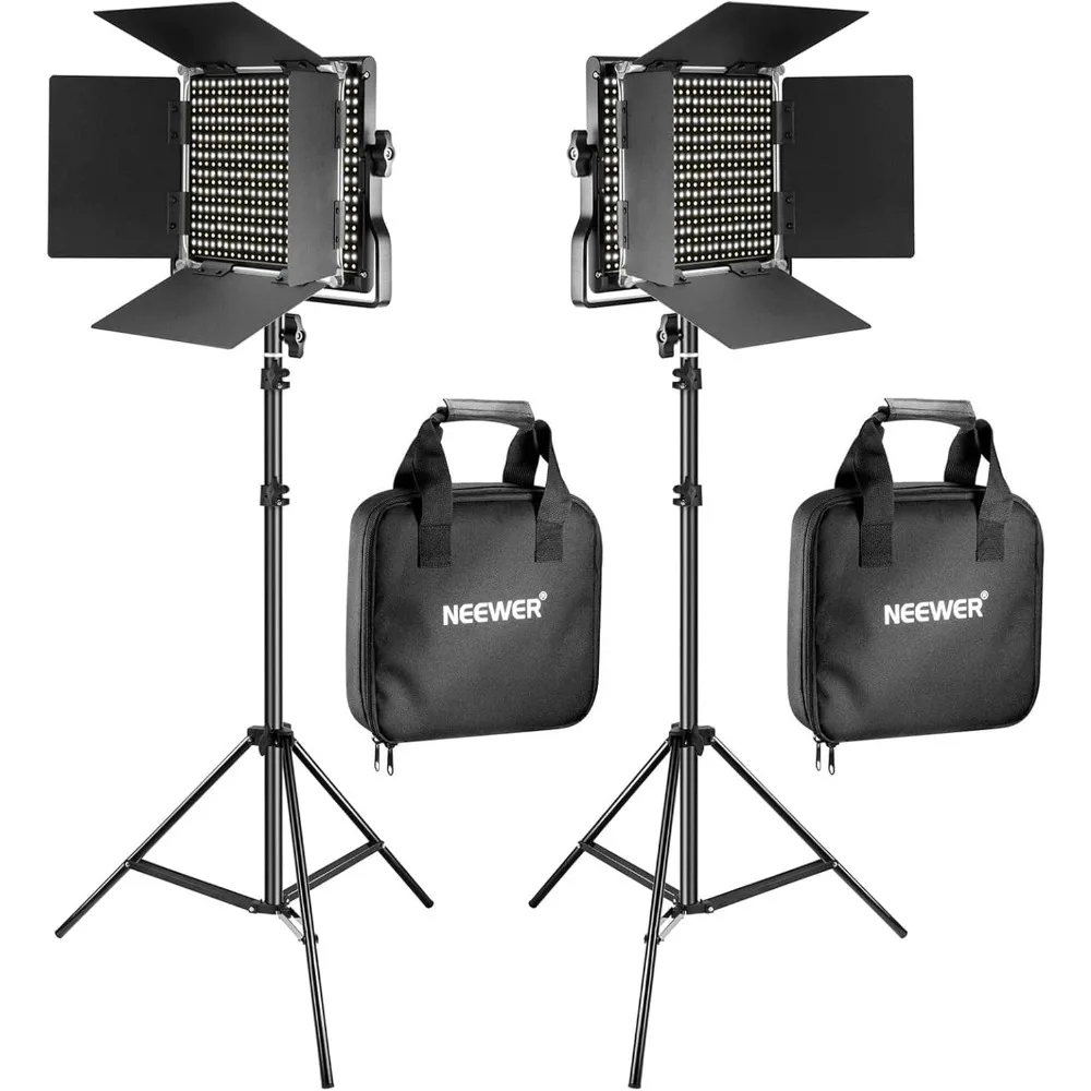 

2 Pack Bi-Color 660 LED Video Light and Stand Kit 3200-5600K CRI96+ Dimmable with U Bracket Barndoor 75 inch Stand for Studio