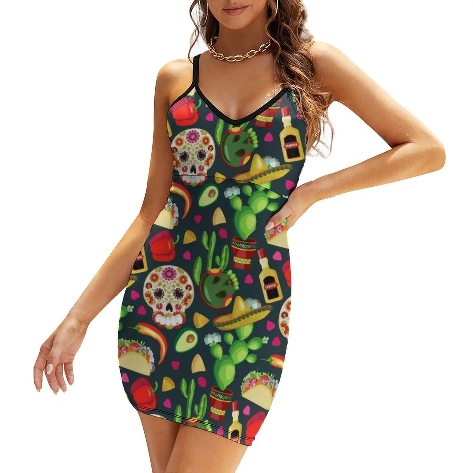 

Holidays of Cinco de Mayo andDay of the Dead. Symbols of the Mexican holiday Sling Dress
