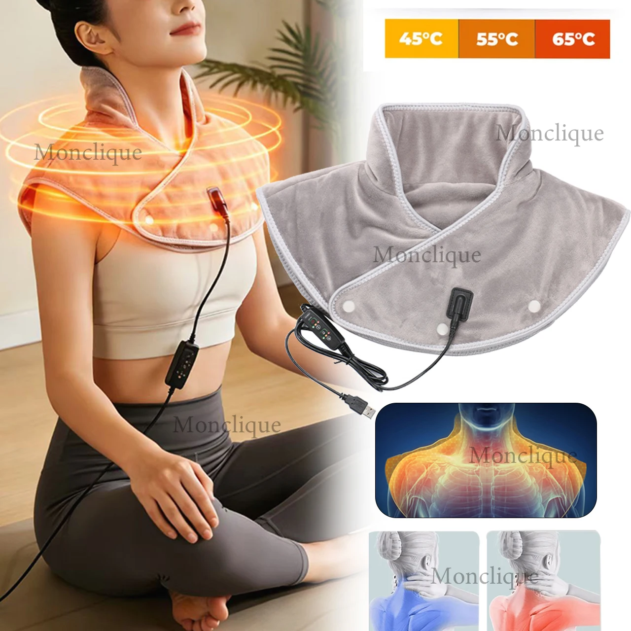 Electric Heating Shawl Hot Compress Shoulders Neck 3-speed Heating Timing Cervical Spine Care Relaxes Back Electric Heating Pad