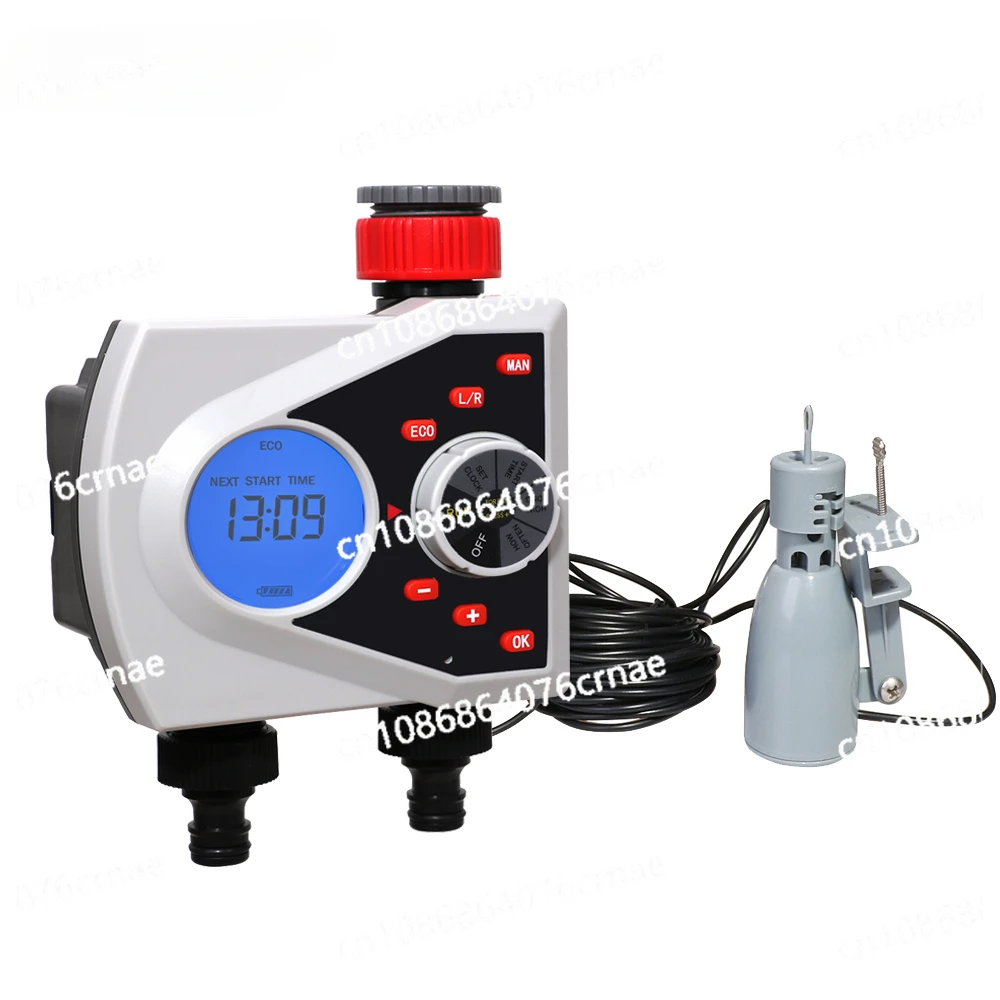 

Two Outlets Garden Automatic Watering Timer Digital Electronic Solenoid Valve and Rain Sensor and Humidity Sensor