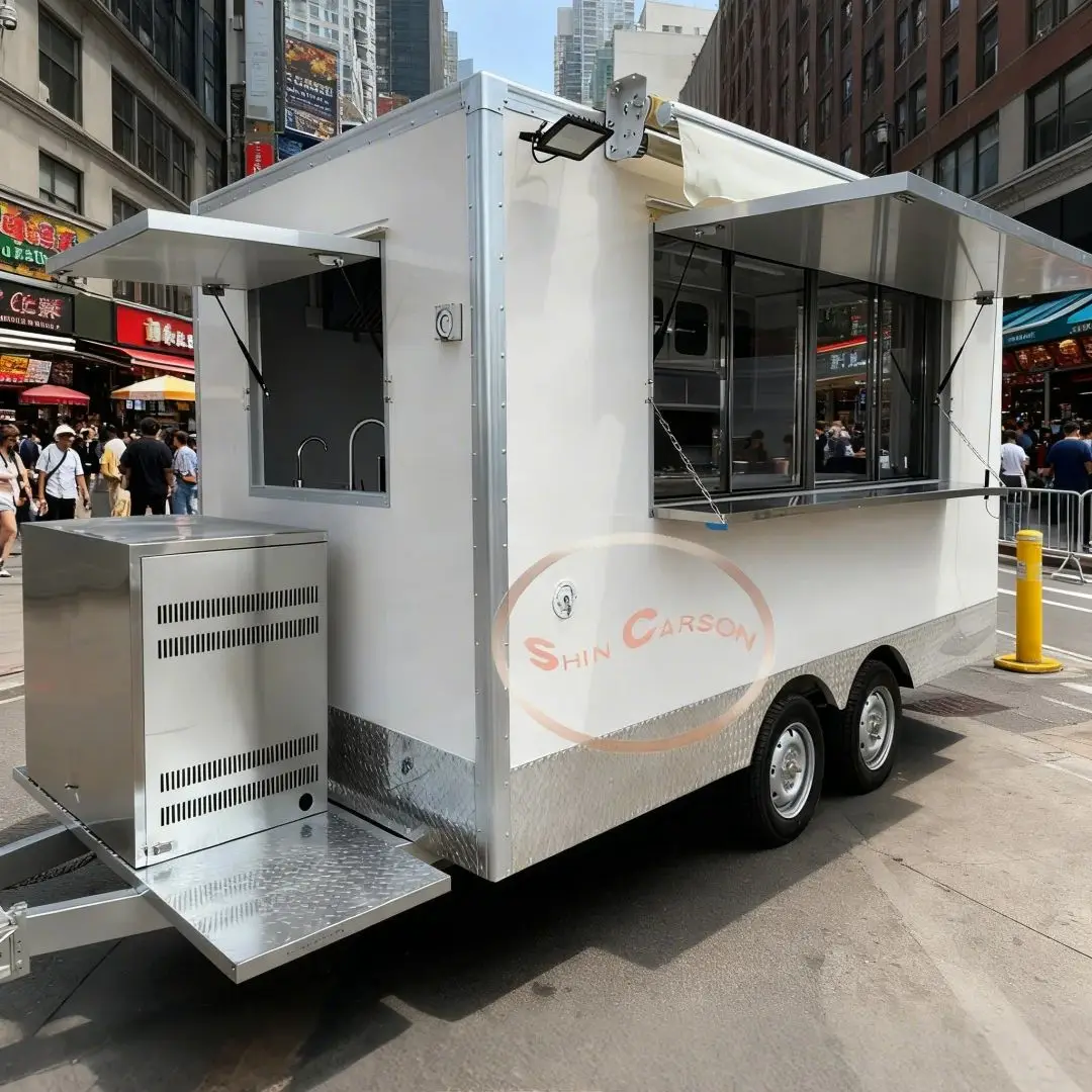 High Quality Double Layer Mobile Food Cart Trailer Concession Street Food Trucks Customizable Kitchen on Wheels for Business