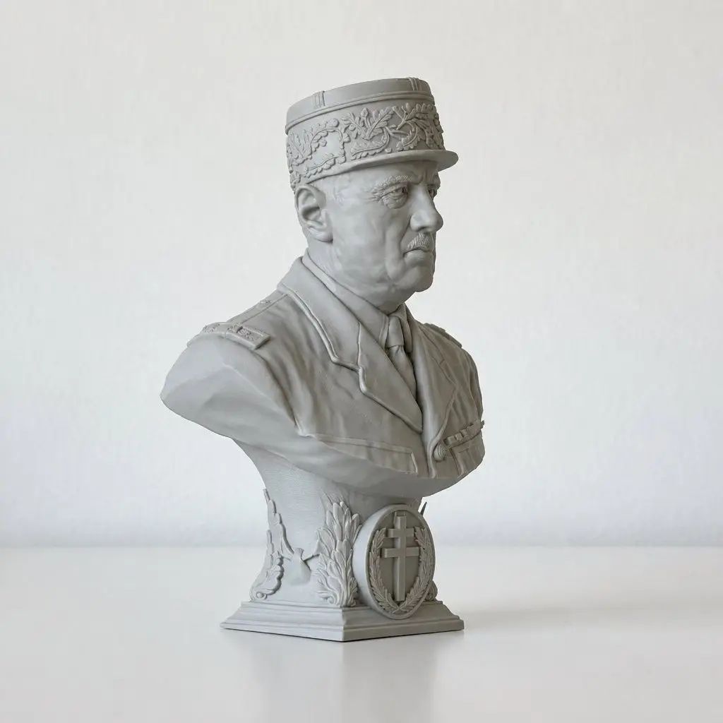12cm Statue of General De Gaulle 3D Printed Resin Bust Model French History Collection Ornament Figurine Miniature Craft Gift