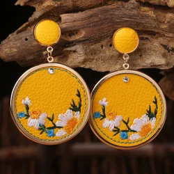 Leather Embroidery Flowers Hanging Earrings Embroidery Retro High Quality Personality National Style Earrings For Women Gift Who