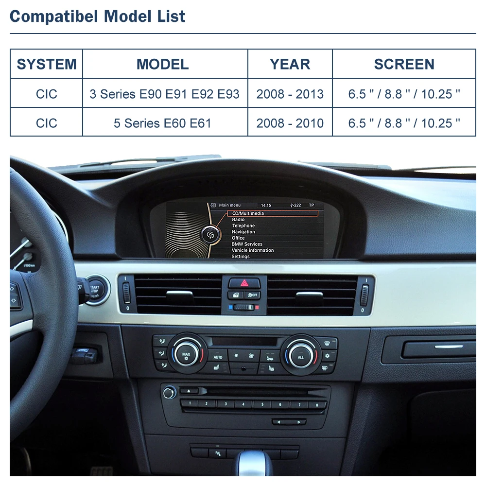 Road Top Wireless CarPlay Android Auto for BMW 3 Series E90 E91 E92 E93 And 5 Series E60 E61 2008-2013 with Mirror Link Function