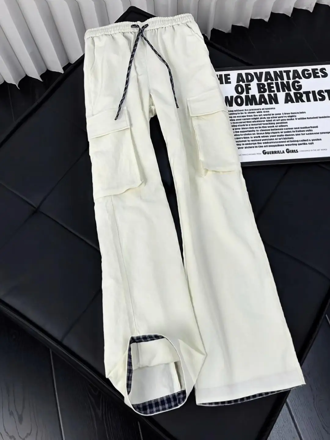 Quick Dry American Plaid Splice Ice Silk Sports Pants Men Summer Thin Cool Feeling Straight Leg Casual Long Trousers