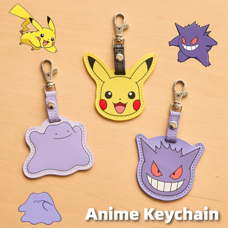 Cute Pikachu Gengar Ditto Car Keychain PU Leather Anime Keychains For Women Bag Pendant Jewelry Trinket Key Ring Key Holder Gift