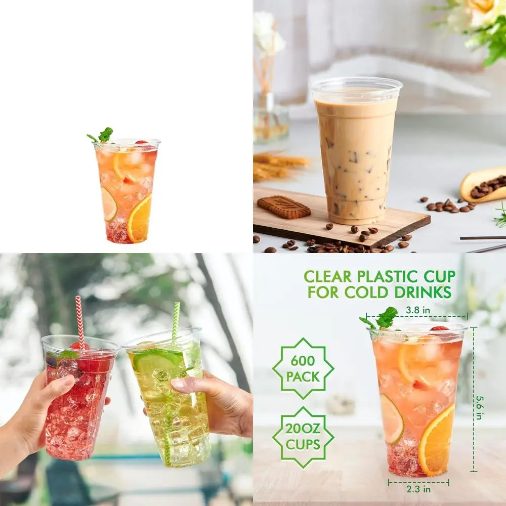 

20 oz Clear Plastic Cups, 600 Pack, Disposable PET Cups, Ideal for Cold Beverages, Smoothies, and More