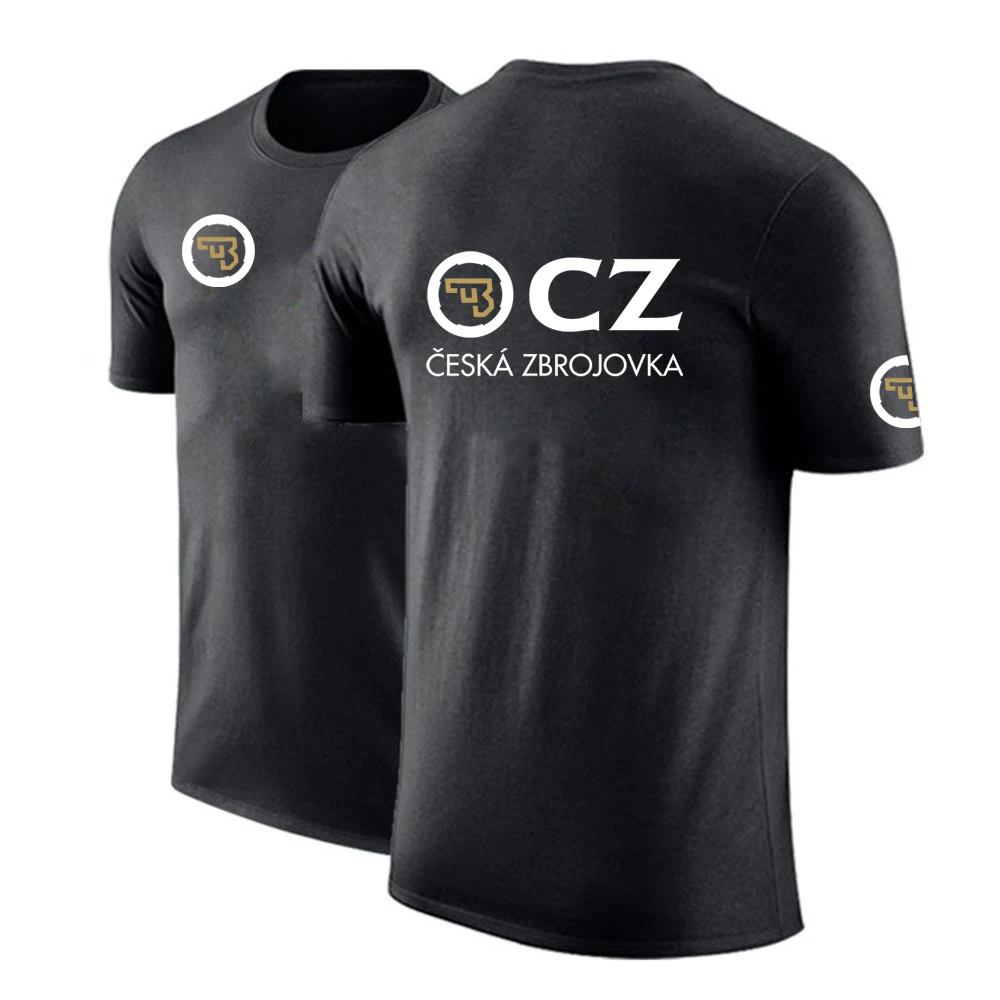 2024 Summer Men's CZ Ceska Zbrojovka Czech Firearms Logo Print Solid Color Crewneck Tees Casual Breathable Ordinary Short Sleeve