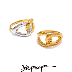 Yhpup Fashion Stainless Steel Hollow Knot Adjustable Open Ring Texture Trendy Charm Finger Jewelry 18K PVD Plated Wholesale New