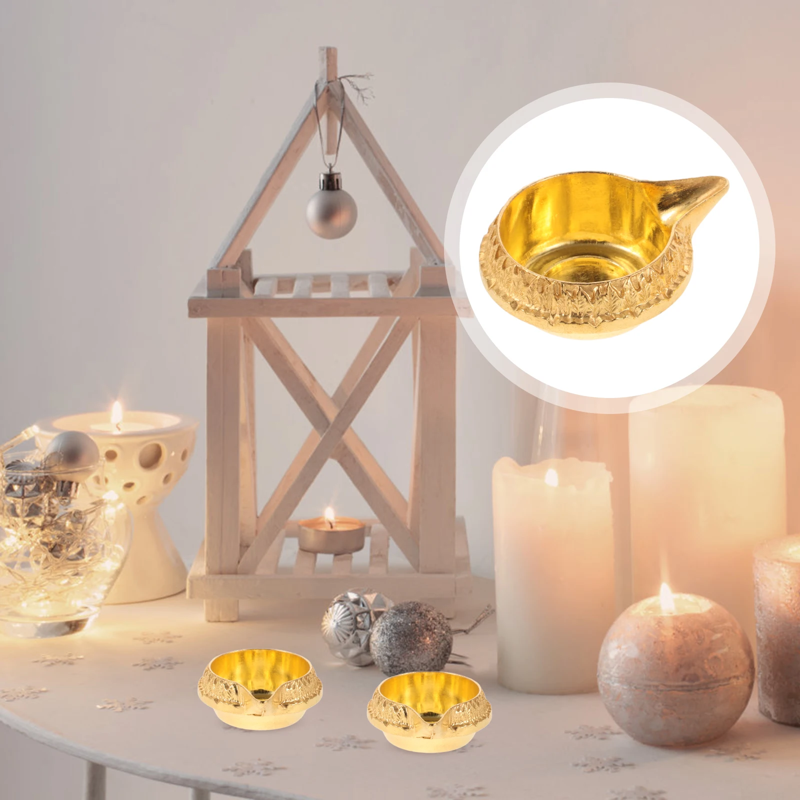 

2Pcs Reusable Oil Lamp Lotus Design Butter Lamp for Diwali Pooja Home Decor Temple Offering Desk Light for Pooja