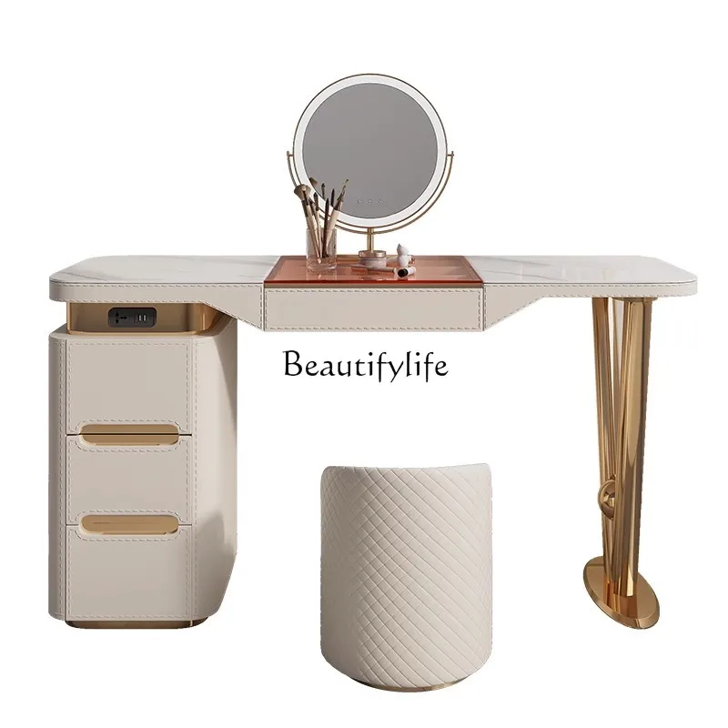 

2023 new solid wood glass dresser modern simple saddle leather simple makeup table