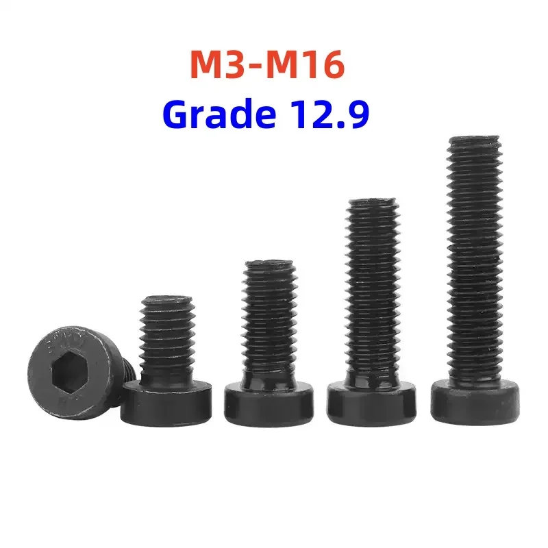 Black Grade 12.9 Steel Hexagon Hex Socket Allen Head Screw M3-M16 Thin Low Short Profile Cap Head Screw Bolt