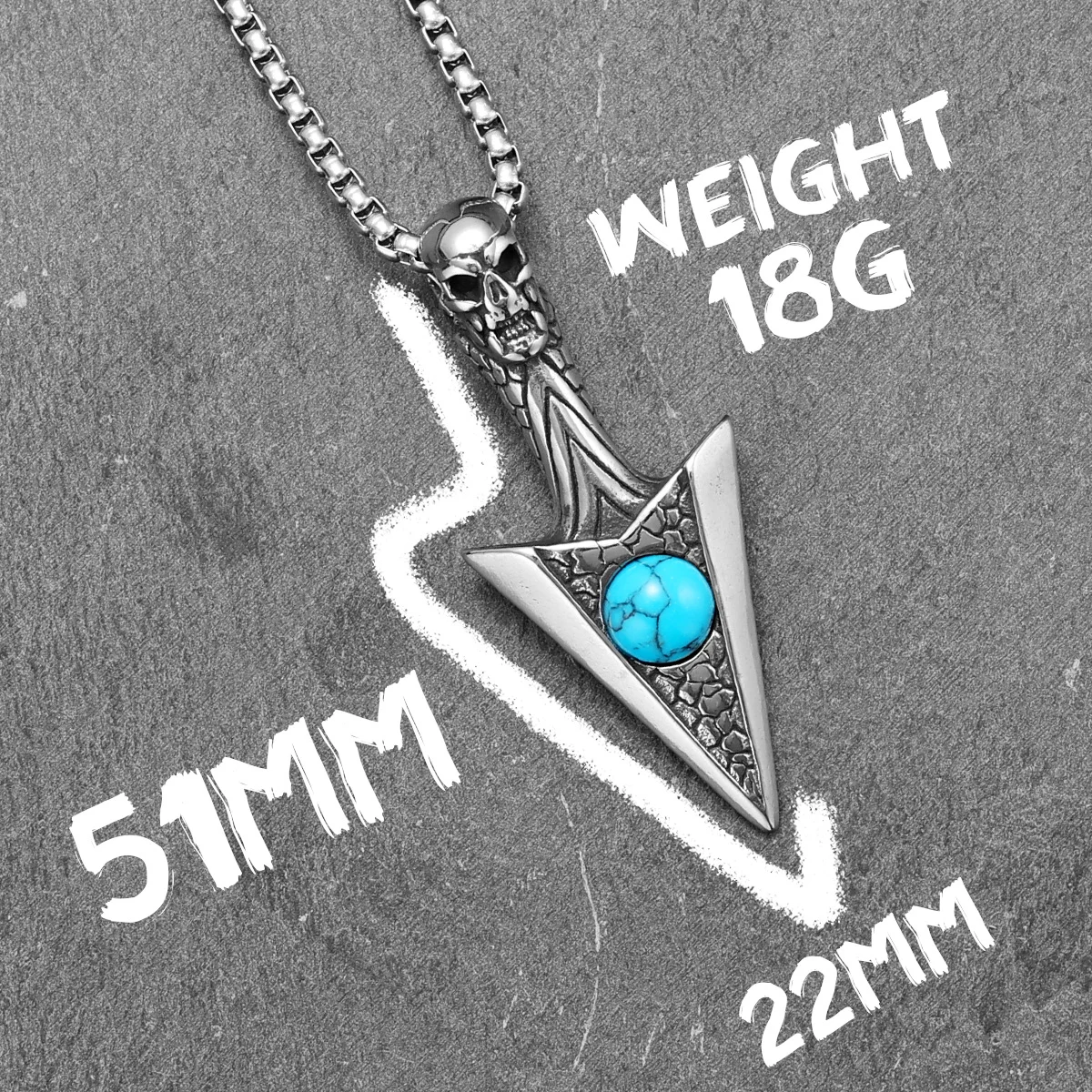 Skull Dart Necklace Spearhead 316L Stainless Steel Pendants Turquoise Men Ice Cracks Chain Punk for Boyfriend Male Jewelry Gift