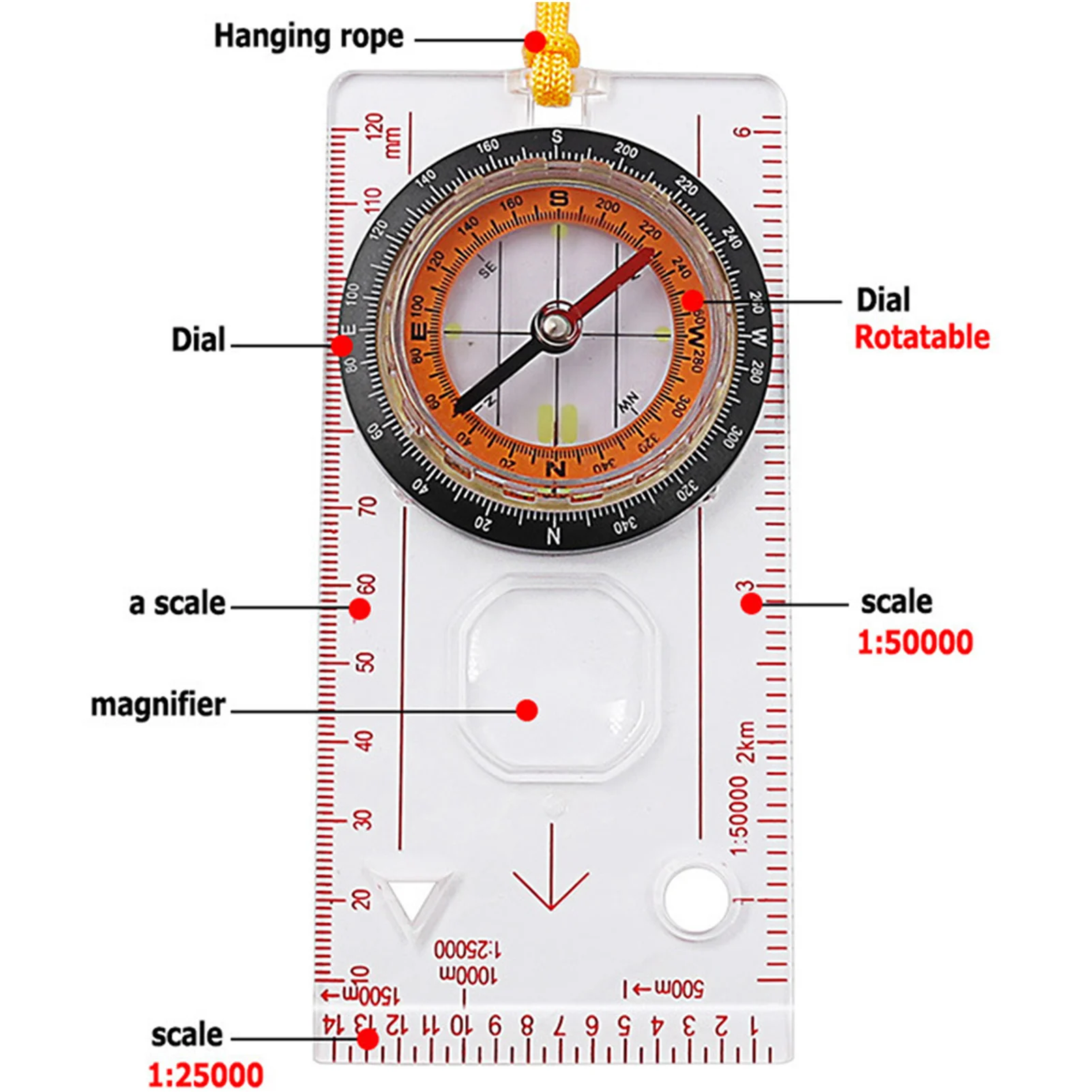 Orienteering Compass Ruler Cross-country Race Baseplate Measure Ruler Map Scale Hiking Camping Outdoor Survival Military Compass