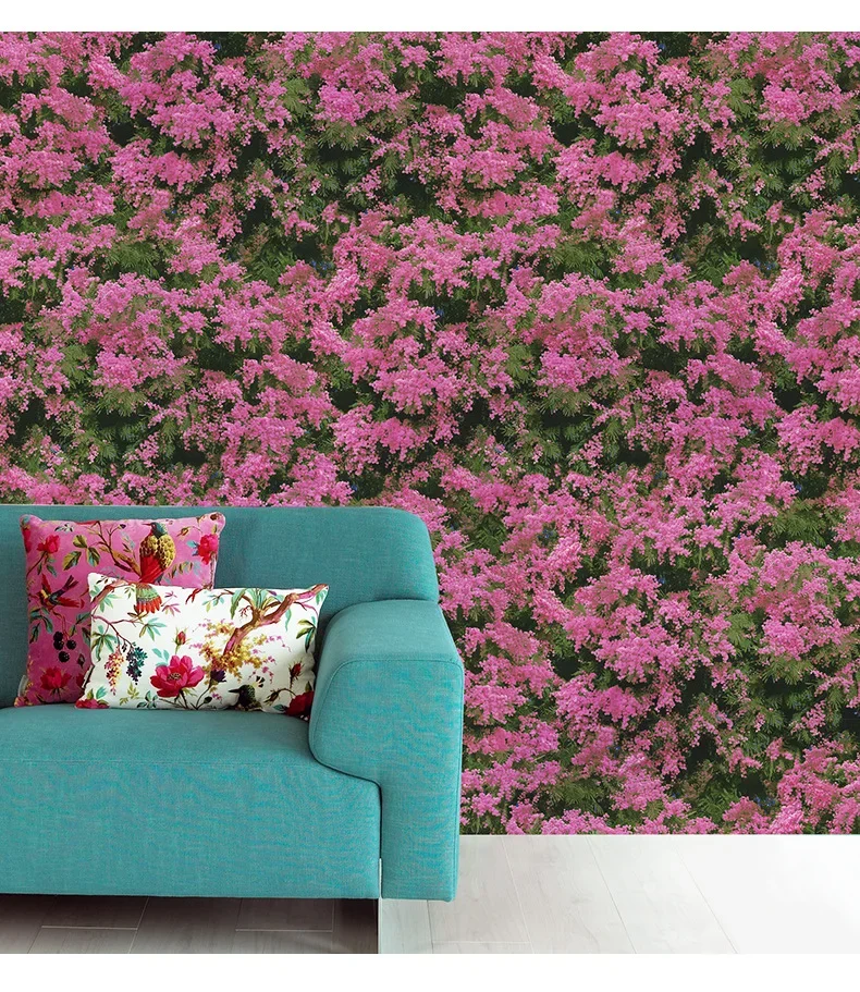 Modern Simple Garden Pink Flower Wallpaper Porch Living Room Dining Room Background Wall Clothing Shop Wallpaper Fashion Women's