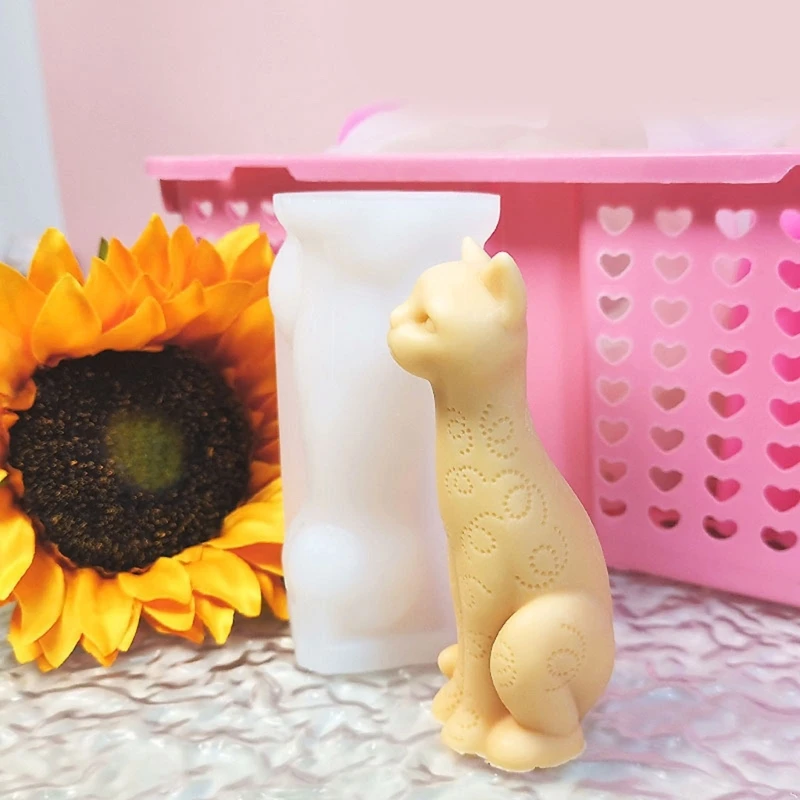 Stampo per ornamento in silicone a forma di gatto 3D adorabile fai-da-te Decorazione per il desktop di casa Stampo per statuetta in gesso con statua di gattino animale fatto a mano