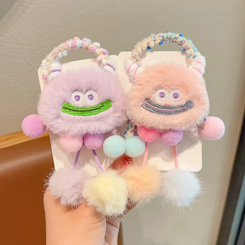 2023 New Children Cartoon Plush Colors Lovely Elastic Hair Bands Cute Girls Soft Scrunchies Rubber Bands Kids Hair Accessories