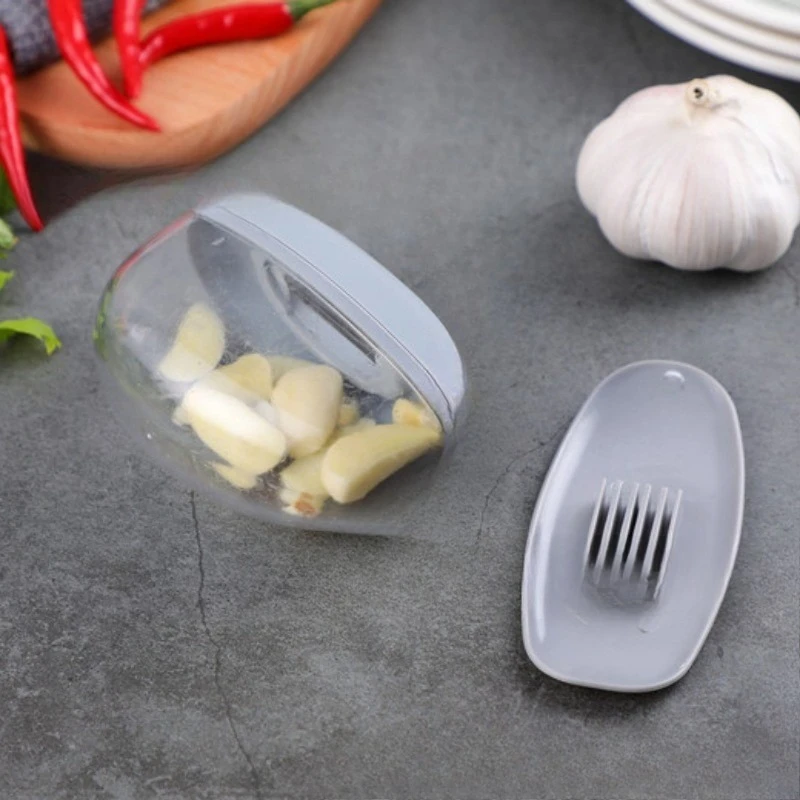 Hand Press Garlic Slicer & Mincer, Manual Chopper with Metal Mesh for Fine Paste, Kitchen Gadget for Ginger/Chili