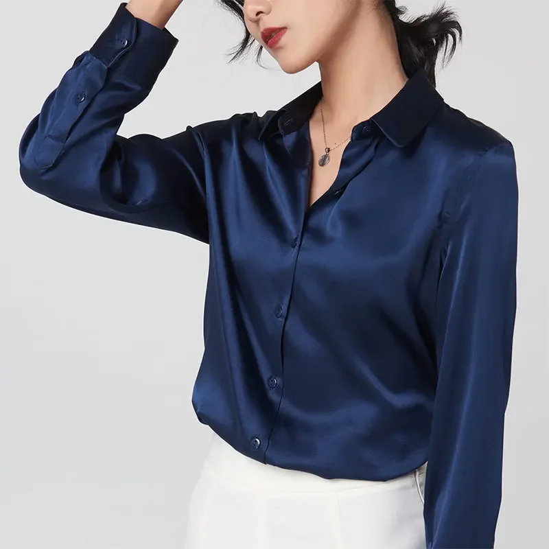 Button Up Shirt Women Korean Style Silk Blouse Long Sleeve Top Female Elegant Womens Tops And Blouses 2024 Ropa Mujer Pph3554