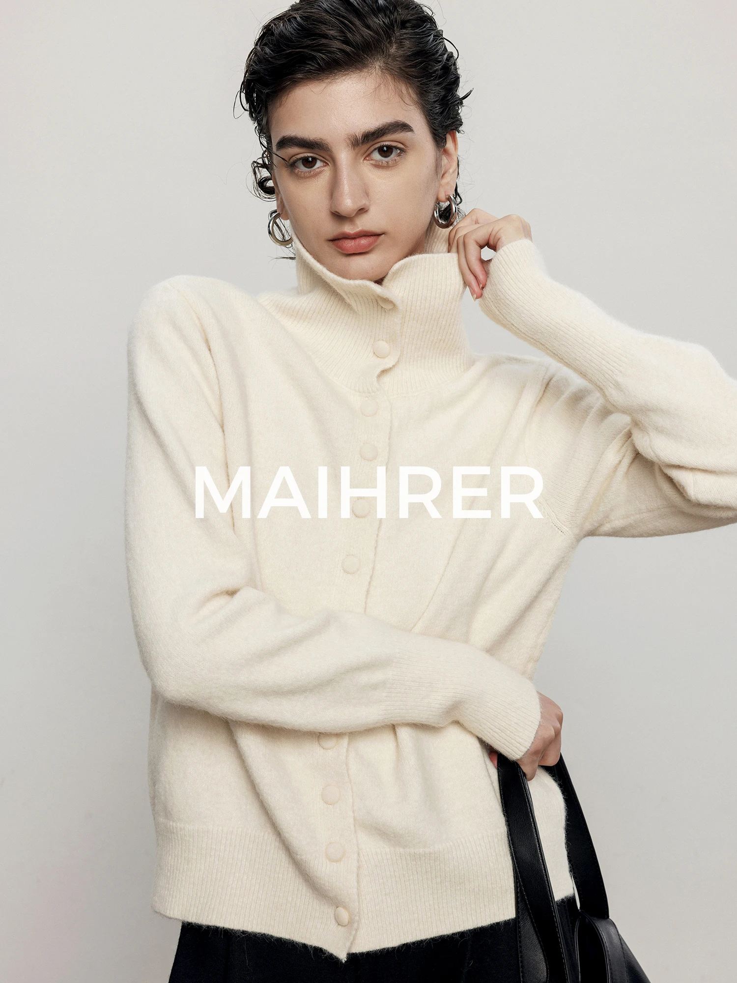 

Женский вязаный кардиган Maiherer с высоким воротником, мягкий, уютный, с длинными рукавами, для ношения под одеждой, осенне-зимний, модный, повседневный, свободный крой.