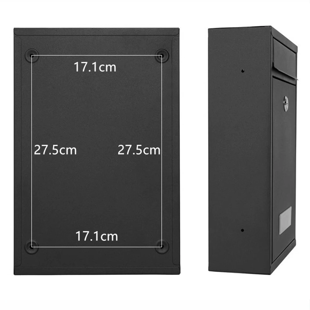 Wall Mounted Locking Mailbox With Key Black Iron/Steel Box Without Handle