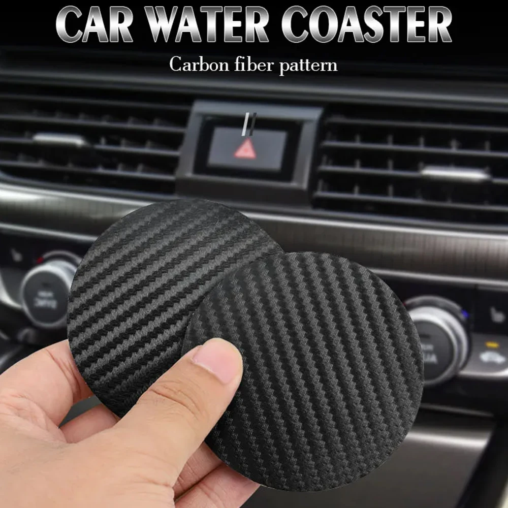 2pcs Carbon Fiber Non-Slip Pad Universal Car Coaster Mat Accessories Water Cup Anti-slip Pad Bottle Holder Mats