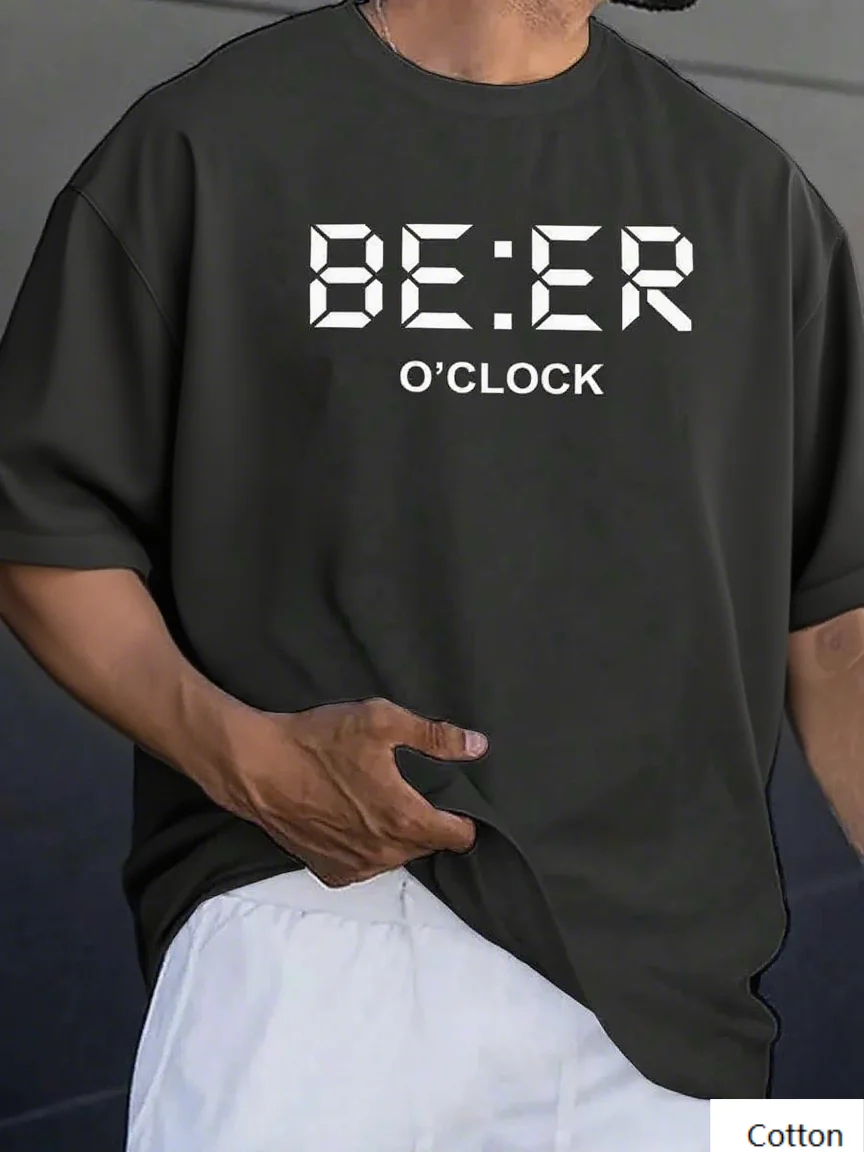 

Mens Pure Cotton T Shirt with Unique Beer OClock Typography Print Ideal for Casual Occasions Print New Arrival Tee S-4XL