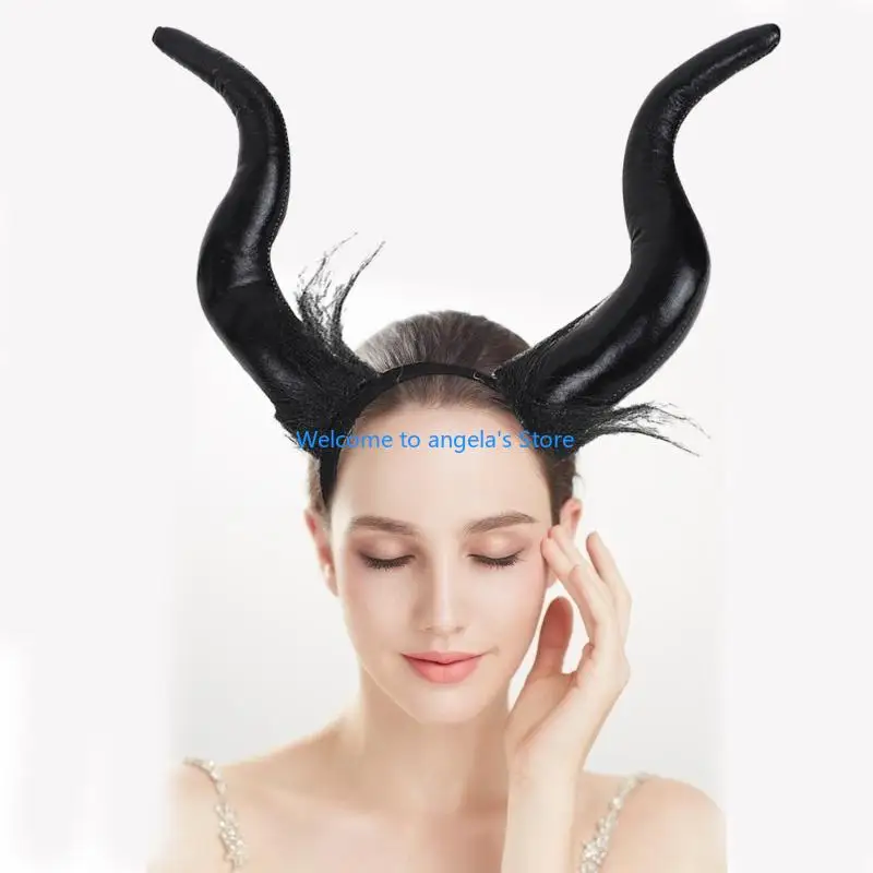 X4YC Long Cow Horn Headband for Halloween Costume Hairhoop Party Props Headpiece Stage Headdress Anime Dress Up Accessories