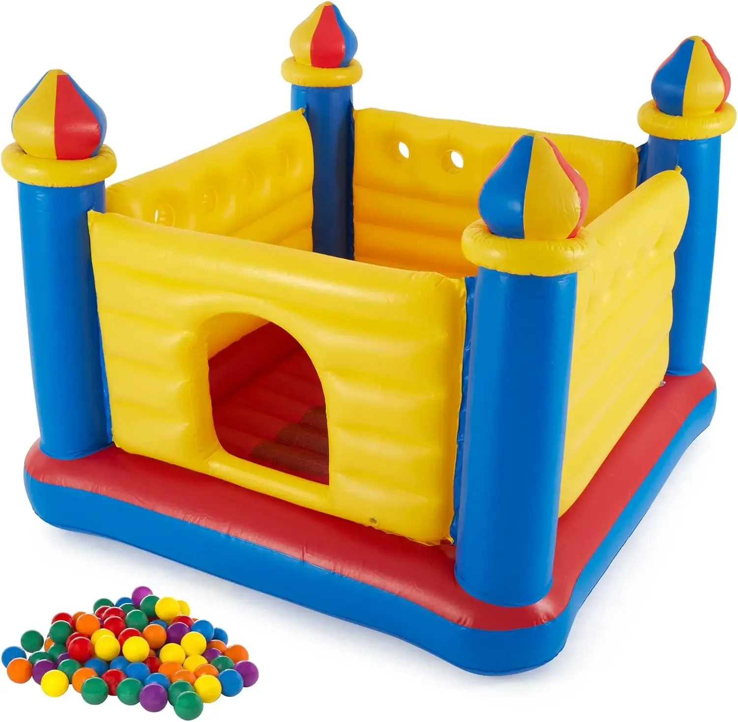 Indoor Outdoor Inflatable Jump-O-Lene Kids Bouncer Castle House Ball Pit and Small Plastic Multi-Colored Fun Ballz with Carrying