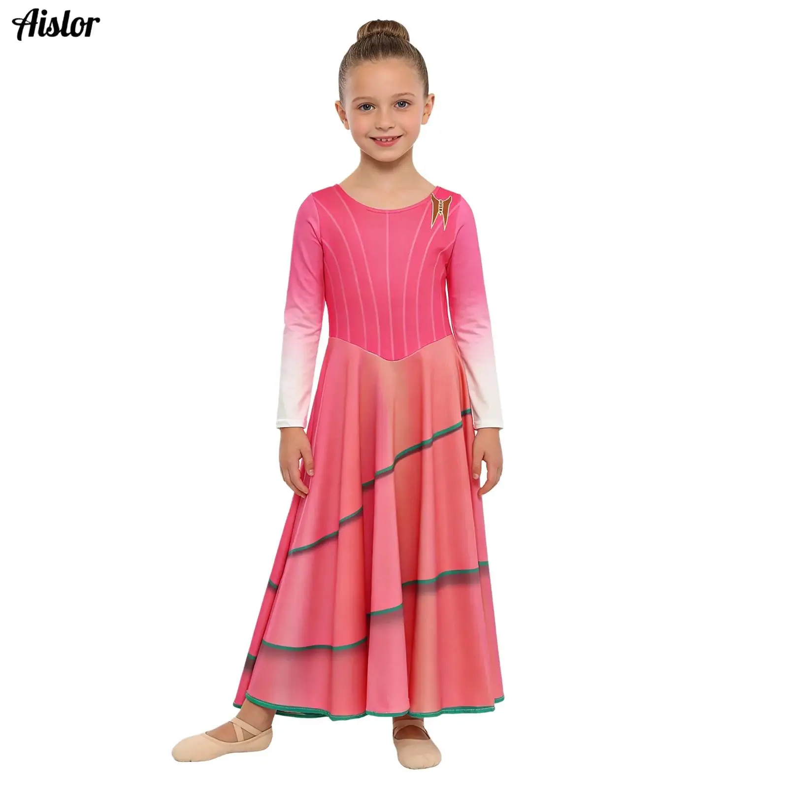 

Kids Girls Magic Witch Costume Round Neck Long Sleeve Print Dress for Halloween Role Play Theme Party Stage Performance Cosplay
