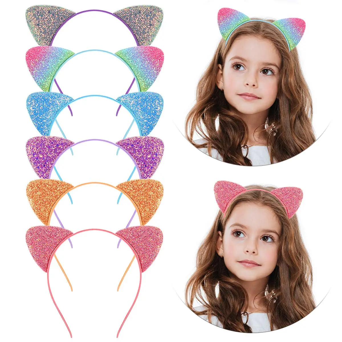 Cute Sparkling Kitty Ear Hairband Shiny Sequin Cat Hair Hoops For Women Girls Cosplay Party Hair Accessories Headband Gifts