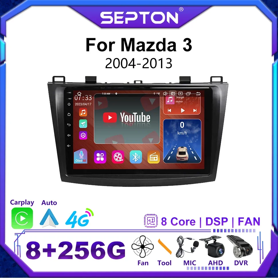 SEPTON Smart Car Systems Car Radio for Mazda 3 2004-2013 GPS Stereo Multimedia Player 4G Carplay Android 12 Autoradio Head Unit