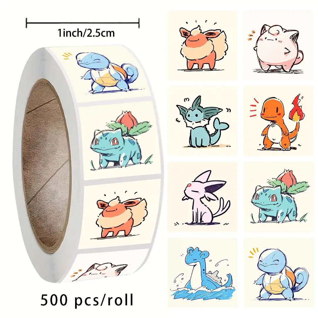 500 Sheets/Roll Pokémon Avatar Stickers Cute Decorative Stickers for Journals, Room Decor, Cartoon Back-to-School Study Gift