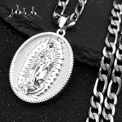 Silver Color Virgin Mary Pendant Necklaces for Women Men Stainless Steel Our Lady of Guadalupe Catholic Necklaces Amulet Jewelry
