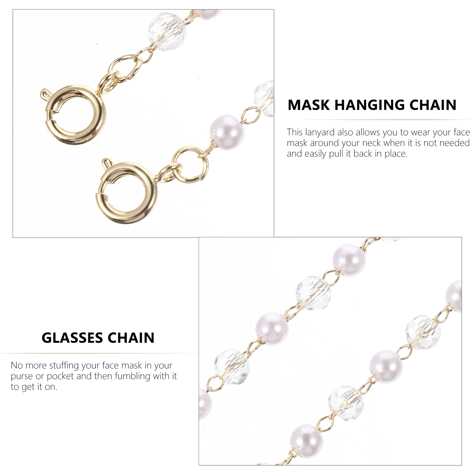 

Pearl Necklace Eyeglasses Chain Mask Hanging Alloy Plastic White Decor Glasses Accessories Sunglasses Chain Pendant