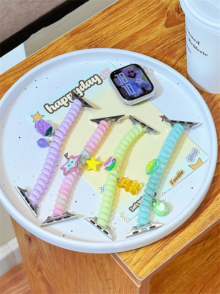 Y2k Star Charm Phone Cable Strap for Xiaomi MiBand 10 9 8 NFC Elastic Hand‑Made Wristband for Redmi Watch 6 5 4 Rainbow Bracelet