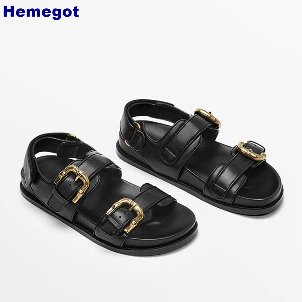 

Platform Belt Buckle Roman Sandals Summer Outdoor Casual Beach Open Toe Genuine Leather Sandal Black Fashion Women Flat Shoes