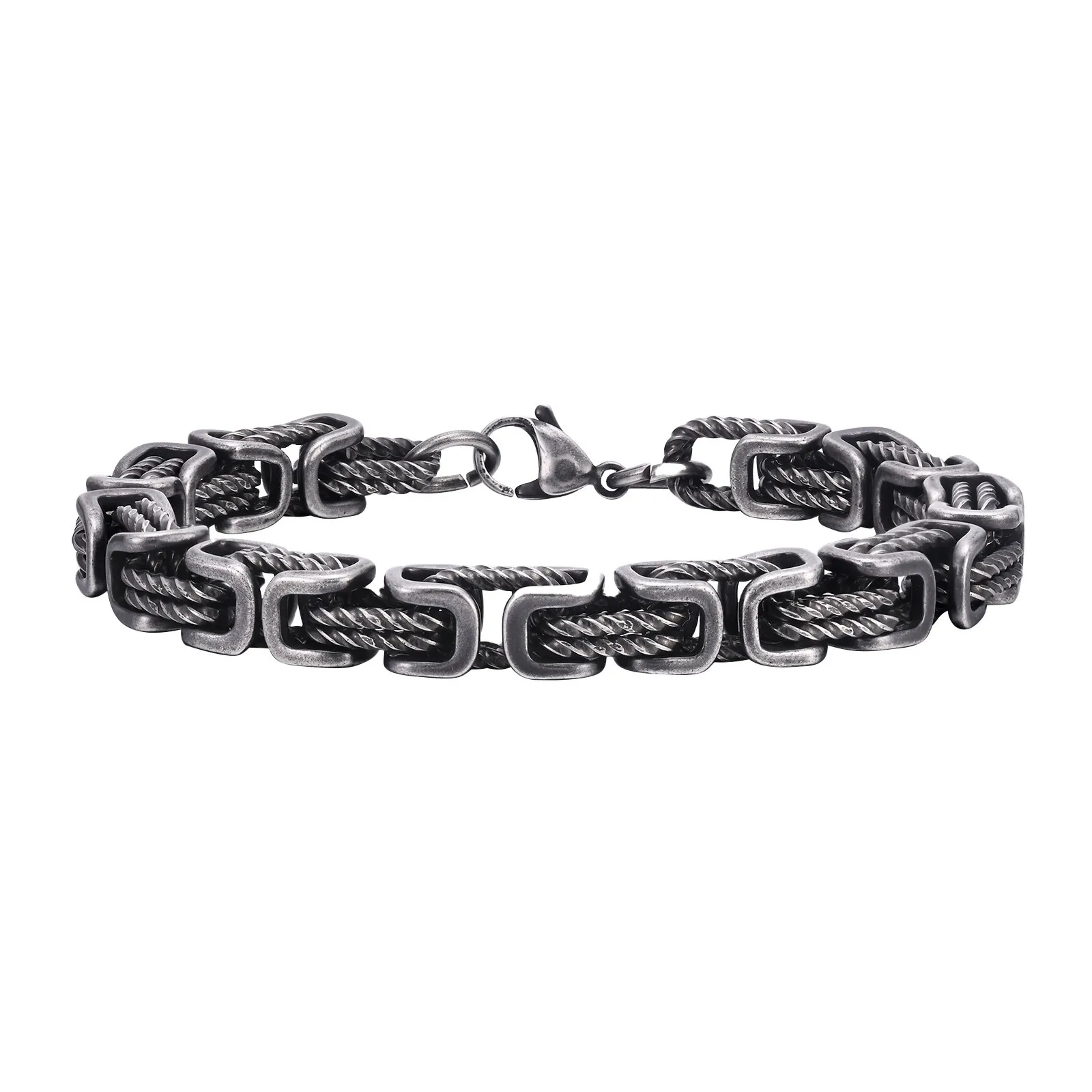 Vnox 8 mm Vintage byzantinische Armbänder für Männer, oxidiertes, kräftiges Kettenarmband mit quadratischen Gliedern, Wikinger-Punk-Vatertagsgeschenk für Papa