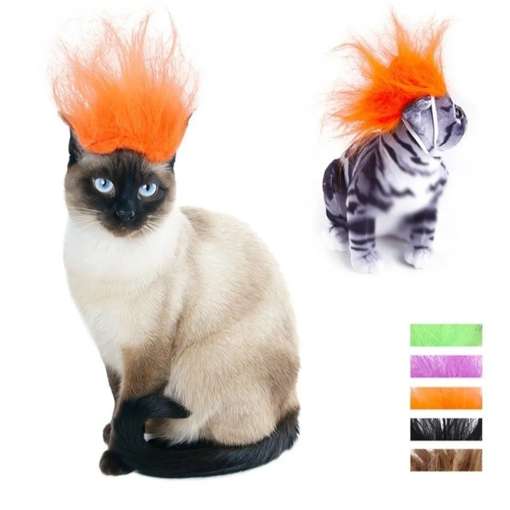 Pet Head Accessories Adjustable Elastic Cat Wig Novelty Cute Cat Headdress Eye-catching Pet Cosplay Hat Dress Up